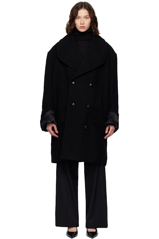 

Шерстяное пальто с двойной застежкой Mm6 Maison Margiela, черный