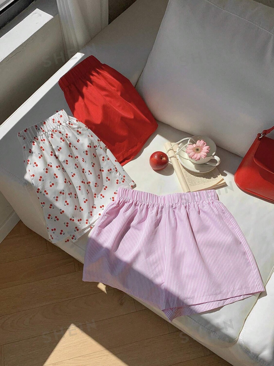 

Comfortcana 3 шт./компл. Свободные эластичные шорты женские, комплектный Shein, мультиколор