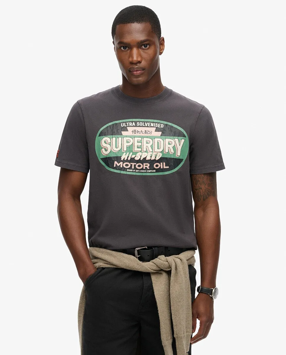 

Футболка с рисунком «Бензин» Superdry, темно-серый