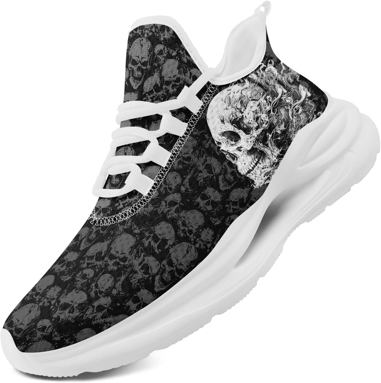 

Мужские кроссовки с черепом Легкие спортивные обувь с амортизацией для ходьбы и тренировок Нескользящие дышащие теннисные кроссовки Coolcustomize, черный/серебристый
