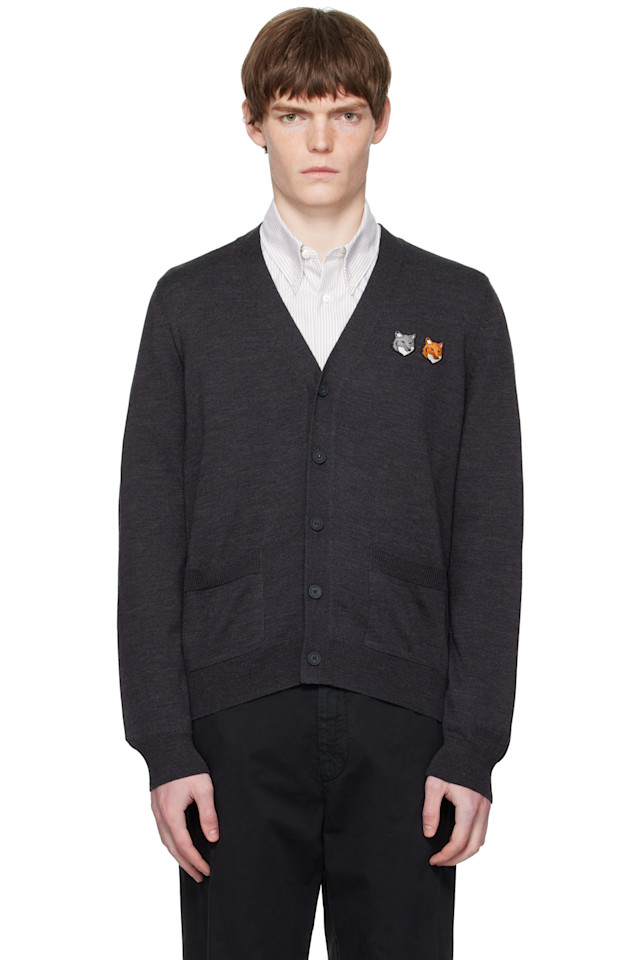 

Кардиган с вышивкой в виде двойной головы лисы Maison Kitsuné, цвет anthracite