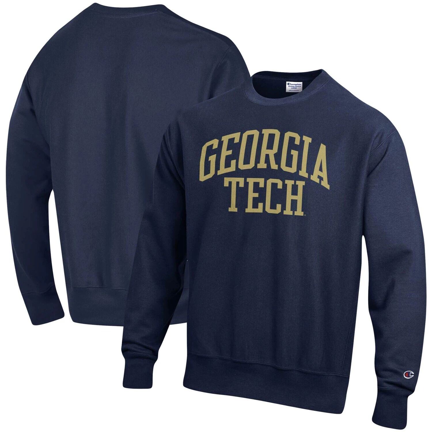 

Мужской темно-синий пуловер с принтом «Georgia Tech Yellow Jackets» и толстовка с обратным плетением Champion