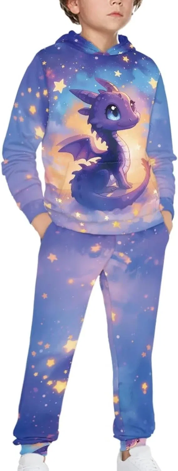 Детский спортивный костюм с принтом Starry Dragon, толстовка и брюки, Starry Dragon Printeddd — фото 2