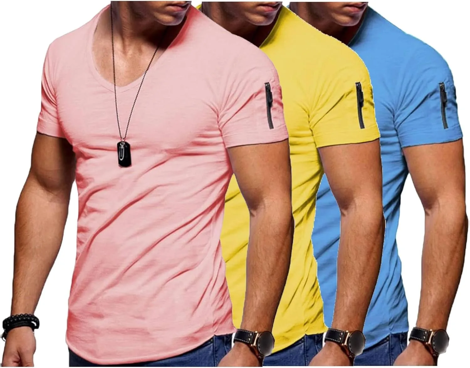 

Мужская майка V-образного выреза с коротким рукавом летняя stretch slim fit QOAAIE