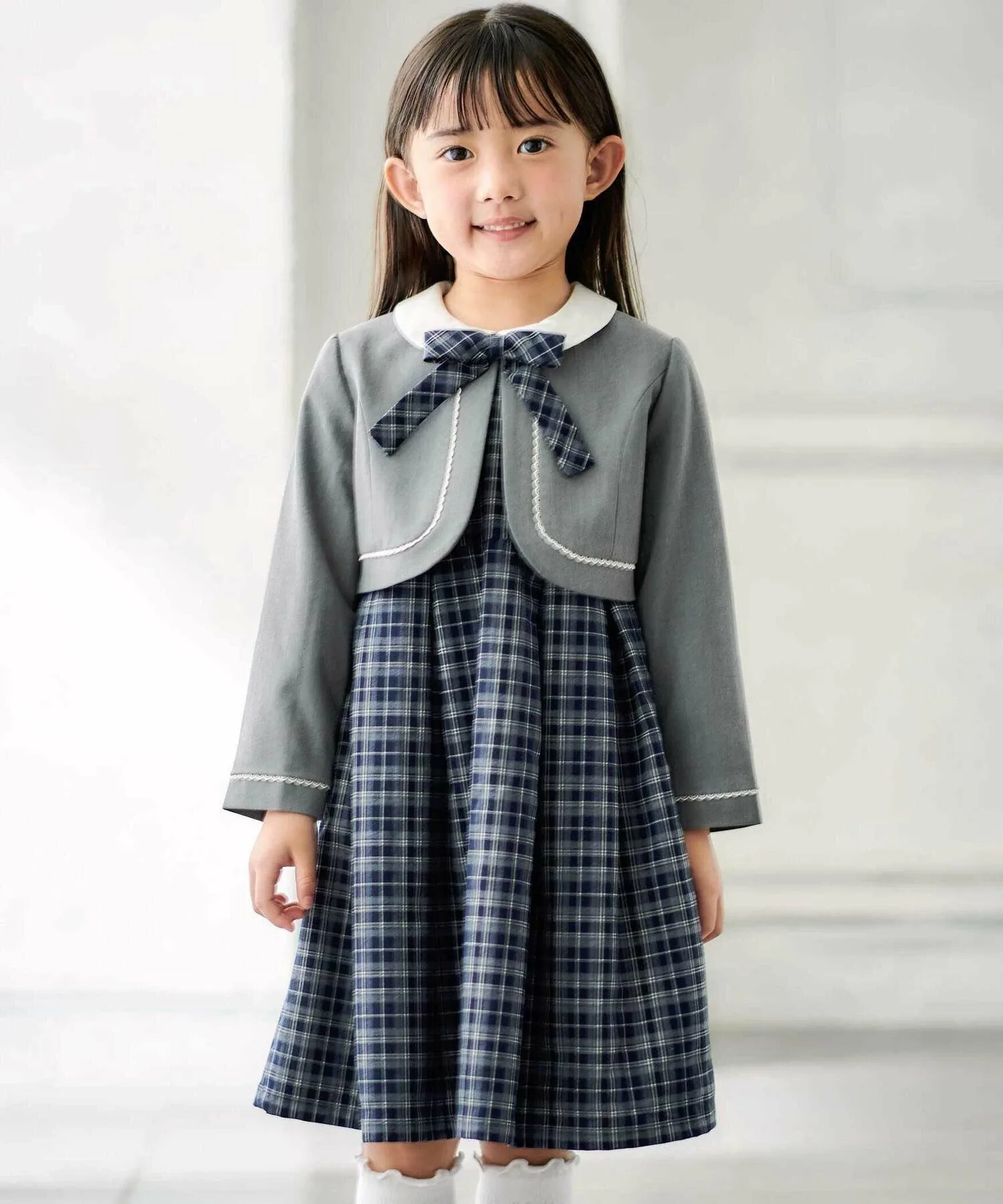 Болеро + клетчатое платье с завязками (110–130 см) BeBe, Navy