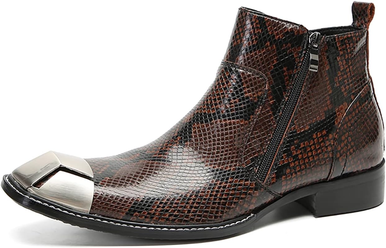 

Мужские ботинки Santimon Chelsea, повседневные, для вечеринок, кожаные, с металлическим квадратным носком, с двойной молнией, ковбойские ботинки для мужчин, модные западные ботинки Чакка, коричневый