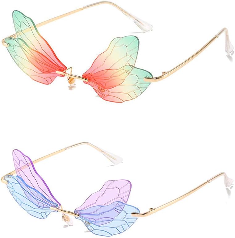 

COTIA/Модные солнцезащитные очки без оправы с изображением крыла стрекозы для женщин, винтажные, с прозрачными линзами цвета океана, мужские солнцезащитные очки розового и желтого цвета, Red Green&blue Purple