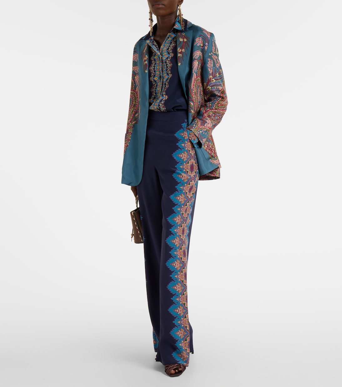 Прямые брюки из печатного шёлка крепдешин Etro, Stampa F.Do Blu — фото 2