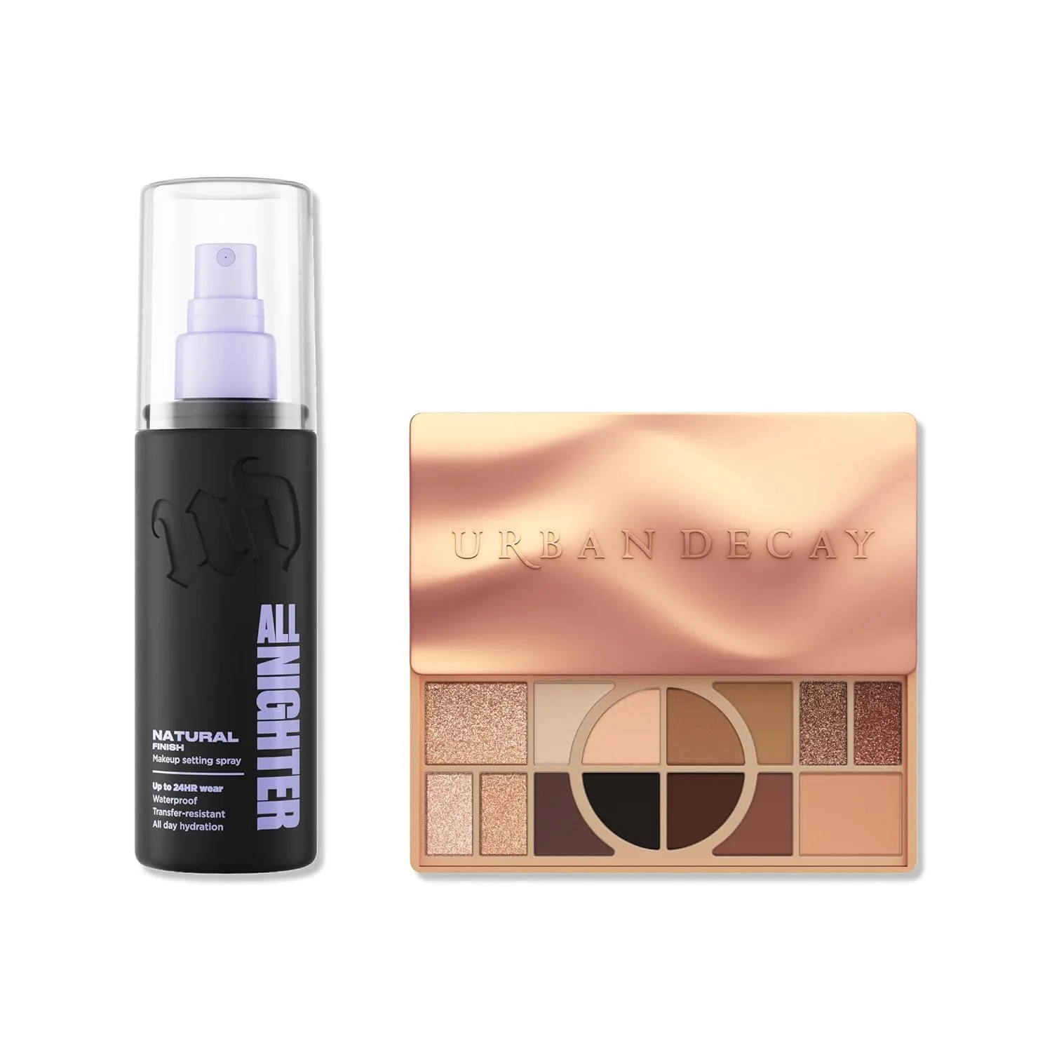 Urban Decay Naked Shaped Warm Palette и спрей-фиксатор Natural Finish Makeup Setting Spray - набор нейтральных оттенков и спрей All Nighter Waterproof (118 мл) для стойкого макияжа
