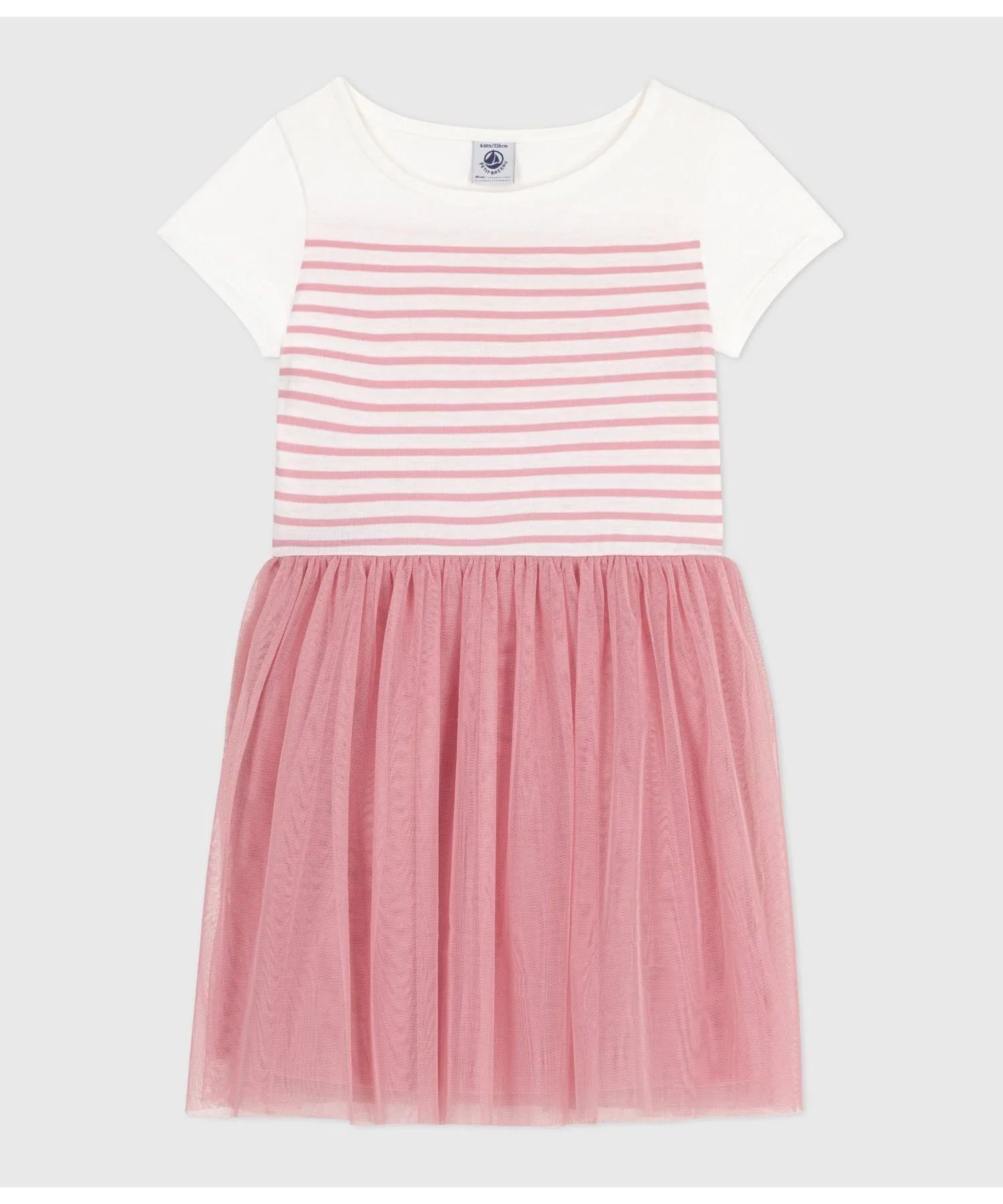 Детское платье с коротким рукавом PETIT BATEAU бело-розовое — фото 2