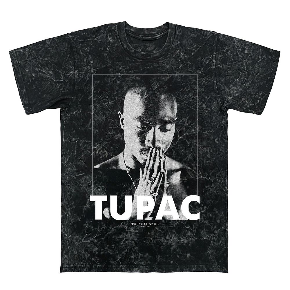 

Мужская футболка с графическим рисунком Tupac Shakur Praying Hands, минеральная стирка Licensed Character, цвет Black Mineral Wash