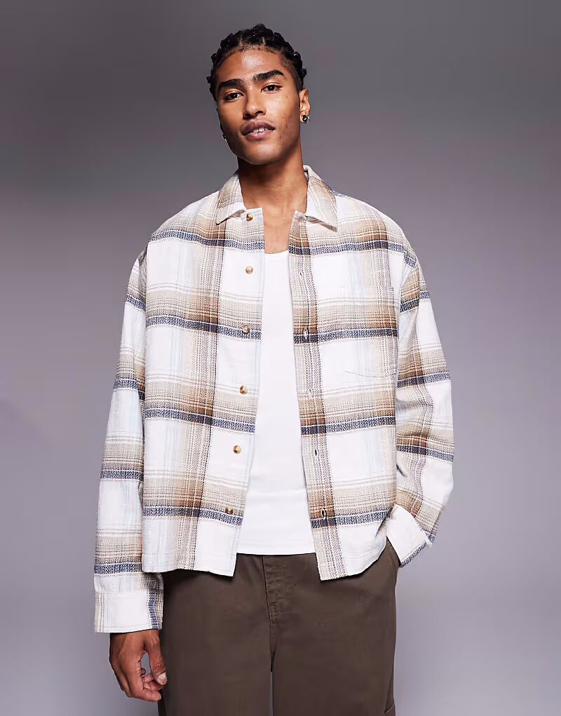 

Рубашка свободного кроя в клетку бежевого цвета Asos Design