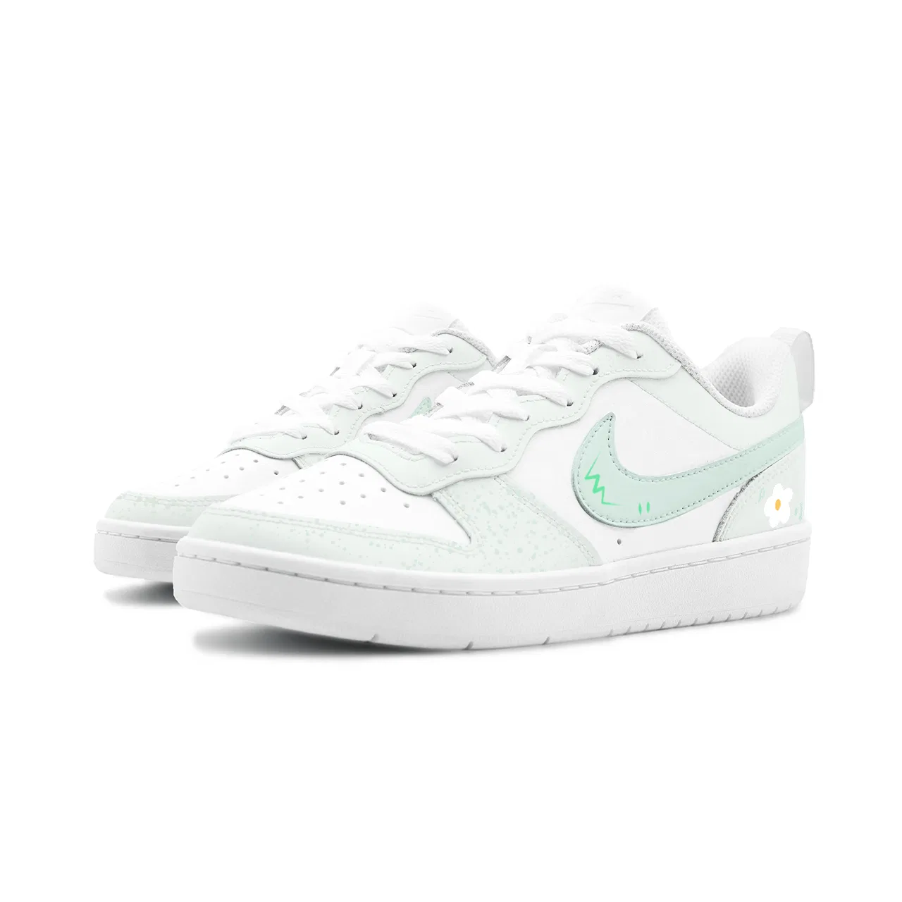 Кроссовки детские для скейтбординга Court Borough Taphua Gui, green grape small flower, нескользящие, низкие, зеленые с белым Nike, Green White — фото 4