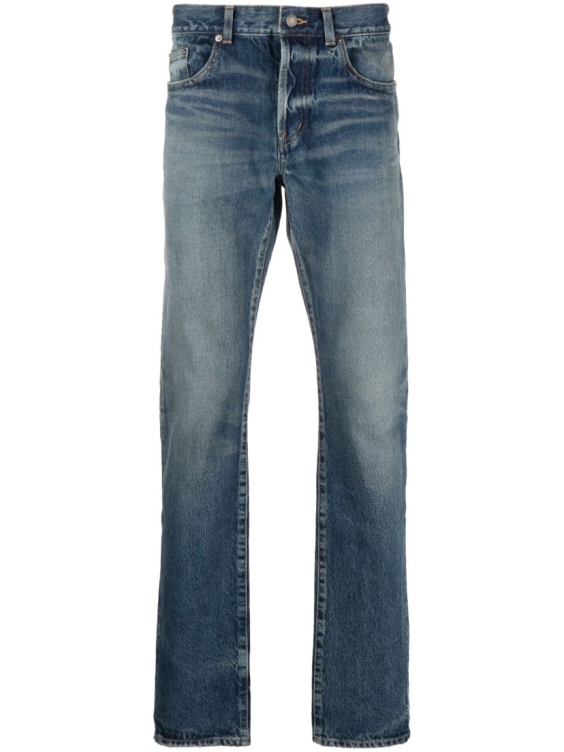 

Saint Laurent прямые джинсы с эффектом потертости, синий
