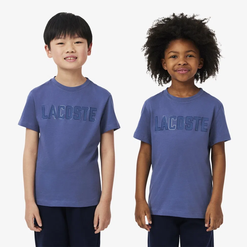 Детская футболка с коротким рукавом и надписью цвета айвори меланж от Lacoste — фото 2