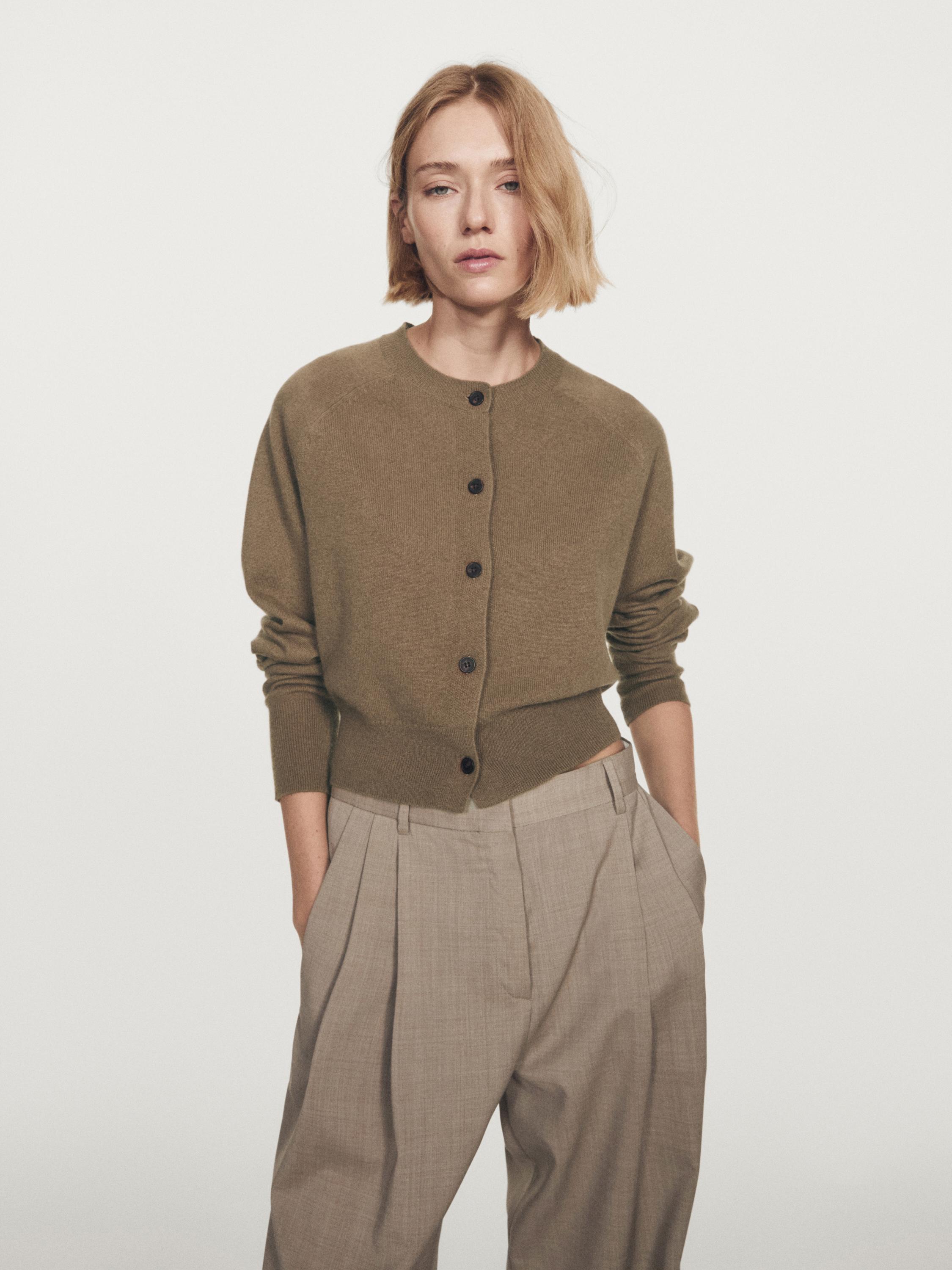 

Кардиган с длинными рукавами из 100% кашемира Massimo Dutti, карамель