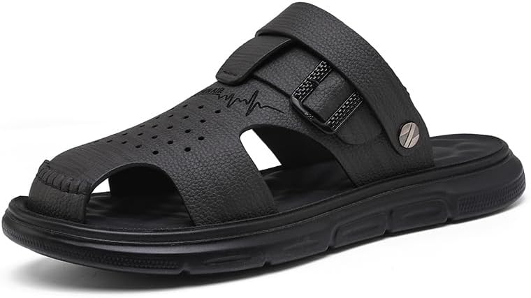 

Мужские кожаные сандалии с закрытым носком, прогулочные, повседневные, пляжные, с нескользящей подошвой из пены с эффектом памяти, летние, для улицы, спортивные, регулируемые, удобные Cuzudin, черный