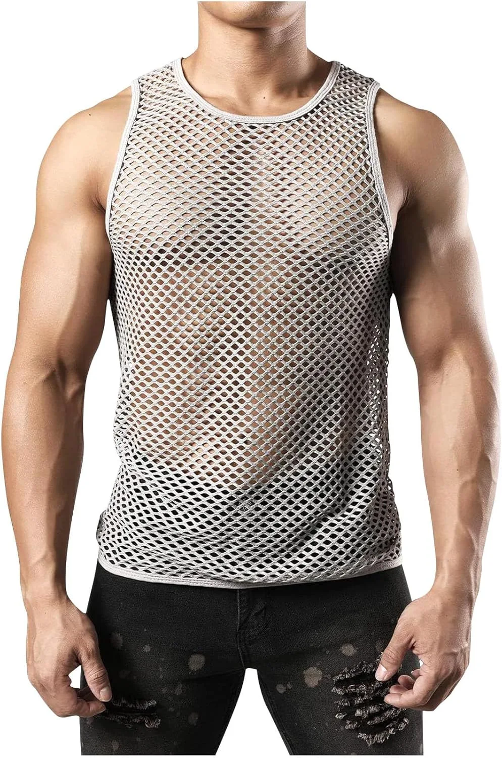 

Мужская футболка Mesh Fishnet Top Fitted для пляжа и спортзала Uillui