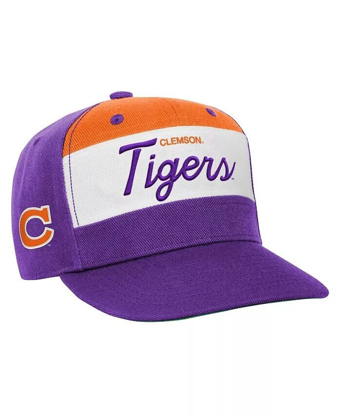 

Кепка Snapback для больших мальчиков и девочек, белая/фиолетовая, Clemson Tigers, ретро-спорт, цветные блоки, надпись Mitchell & Ness