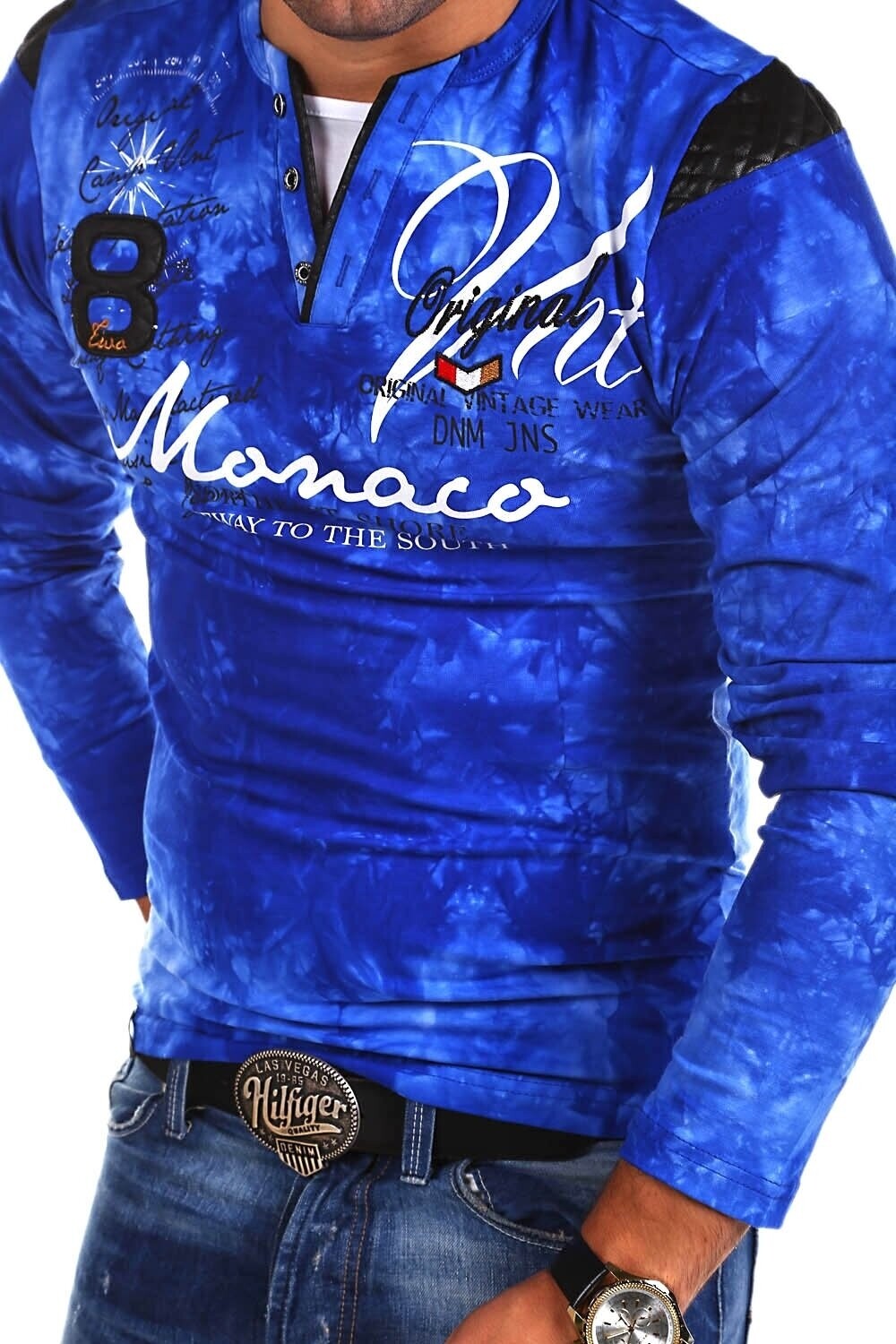 

Лонгслив behype Langarmshirt P Monaco, синий