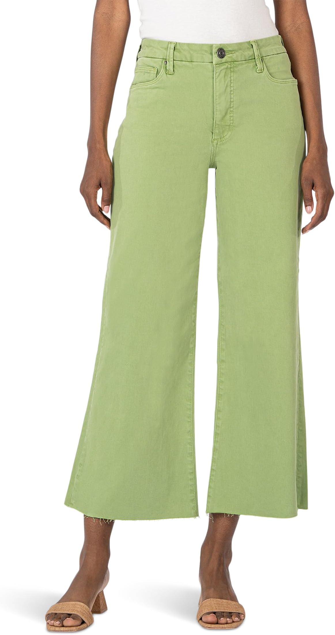 

Джинсы KUT from the Kloth Meg High-Rise Fab Ab Wide Leg Raw Hem In Kiwi, цвет Kiwi