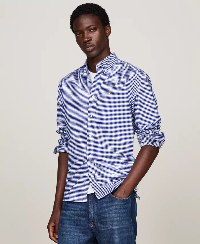 

Мужская оксфордская рубашка с длинным рукавом в клетку на пуговицах Tommy Hilfiger, синий