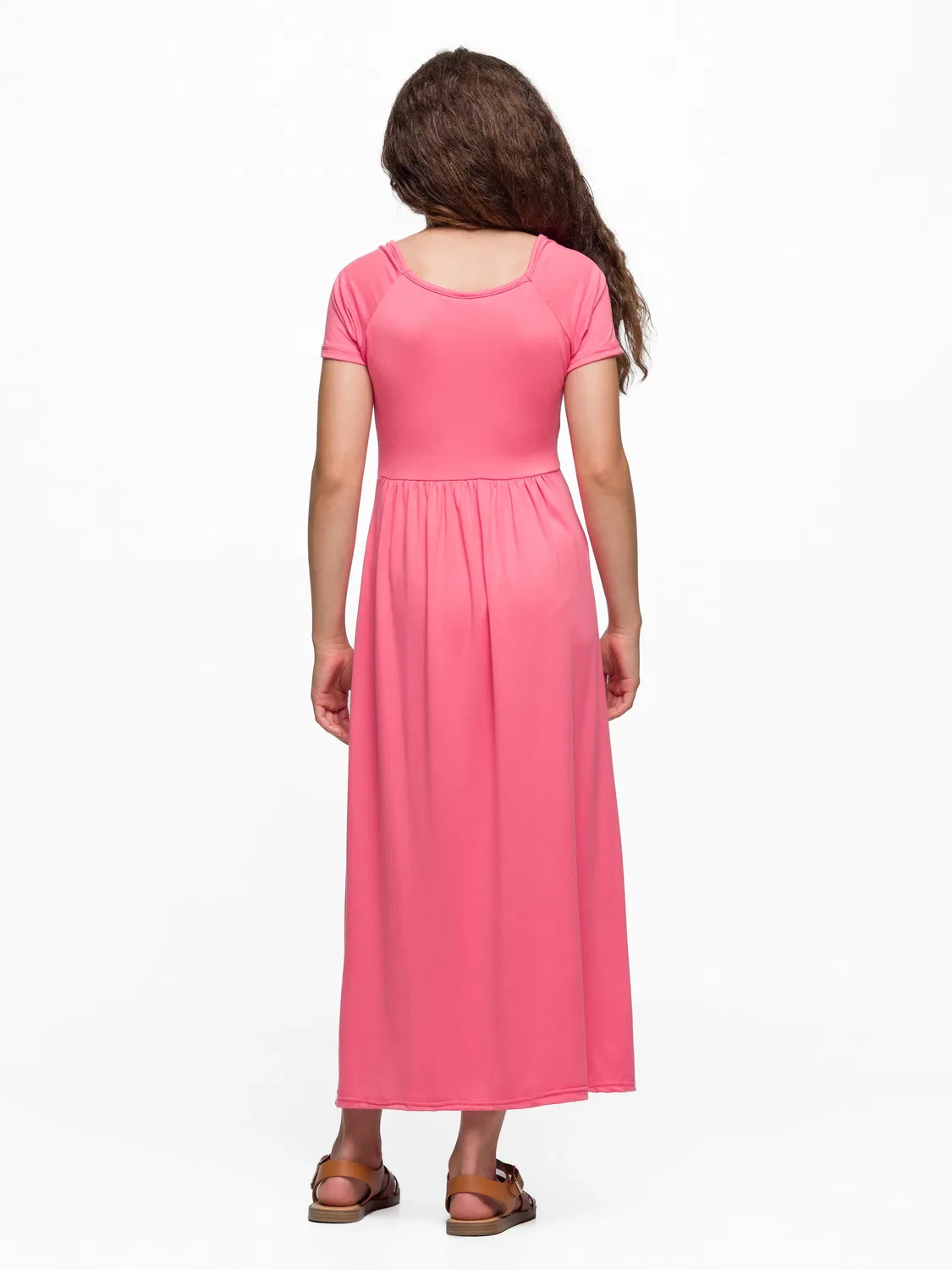 Платье макси с коротким рукавом и плиссировкой для девочек 24sevenkid 24seven Comfort Apparel, коралл — фото 3
