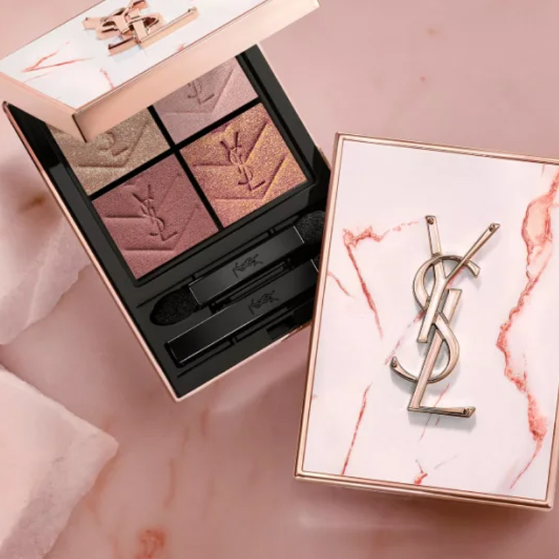 SAINT LAURENT Палетка теней для век Pink Gold Stone Limited Rose Gold Marble Premium, 4 цвета, легко растушевывается — фото 2