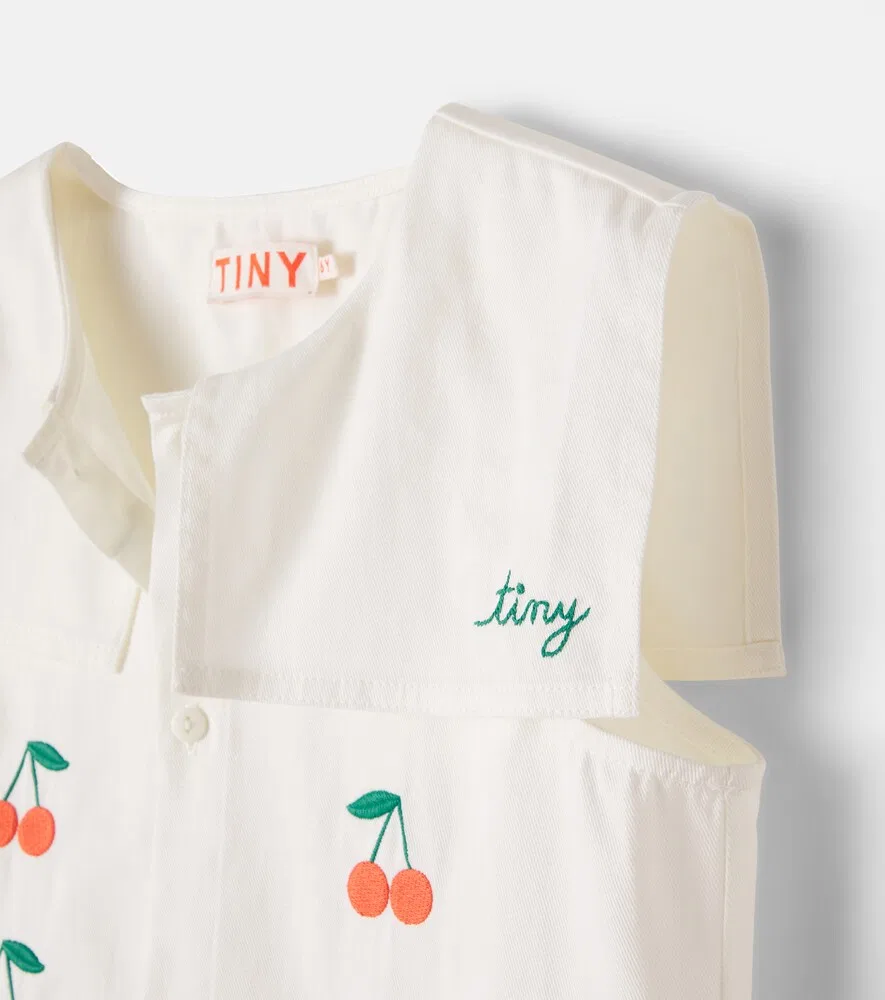 Платье из хлопковой саржи с вишнями Tinycottons, белый — фото 3