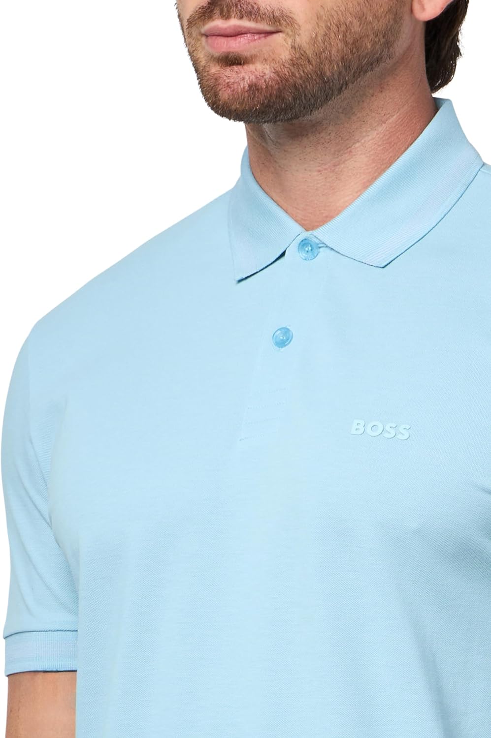 Мужская спортивная рубашка-поло BOSS Pio Sporty Tonal Collar, Arctic Blue — фото 3