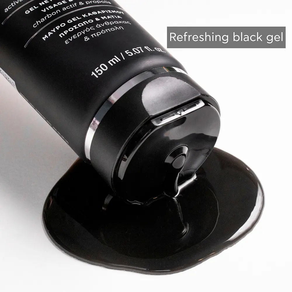 Гель для душа Gel limpiador detox negro - limpiador facial natural con carbón activo y propóleo Apivita, 150 мл. — фото 3