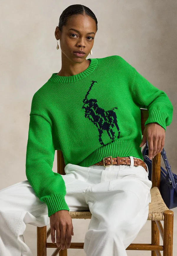 Хлопковый свитер с круглым вырезом и изображением большого пони Polo Ralph Lauren, Palm Green — фото 4