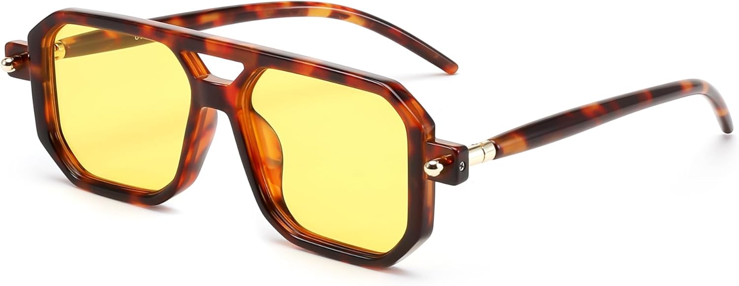 

Винтажные квадратные солнцезащитные очки-авиаторы FEISEDY 70-х годов, классическая ретро-стильная оправа, защита от ультрафиолета UV400, артикул B2622, 032 Leopard Frame & Yellow Lens