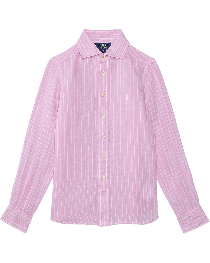 

Рубашка Polo Ralph Lauren Kids Striped Linen Shirt, цвет B6749b Carmel Pink/White