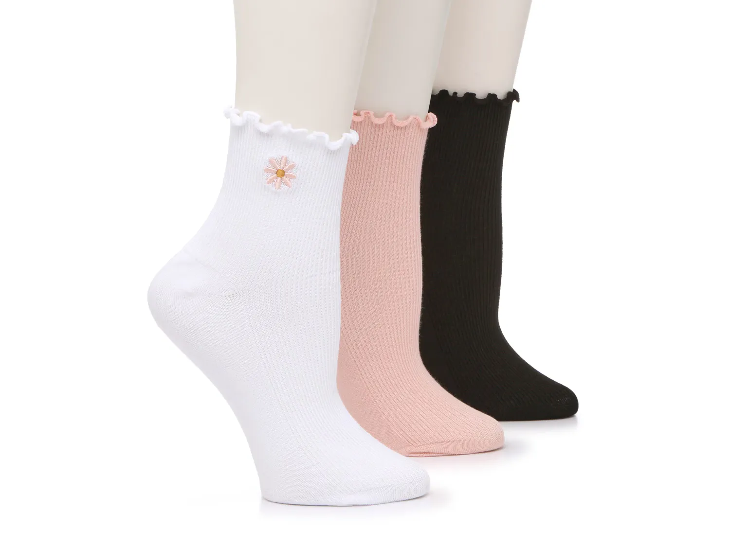 

Носки Flower Ruffle Women's Crew Socks - 3 Pack Steve Madden, черный/розовый/белый