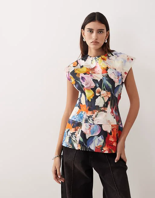 

Удлиненный топ премиум-класса без рукавов ARRANGE с размытым цветочным принтом