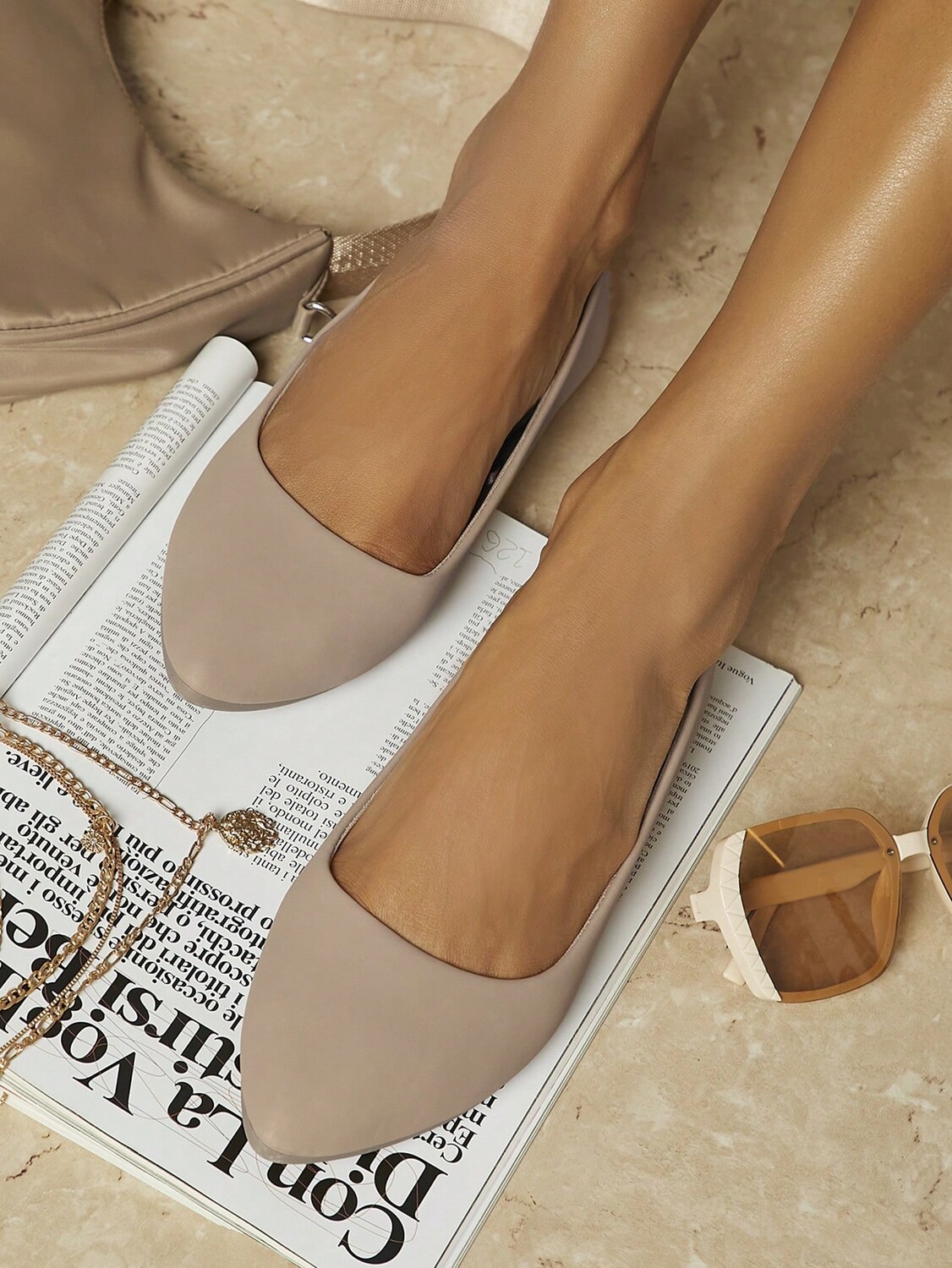 

SHUZIA Широкие балетки, минималистичная, заостренная форма, хаки
