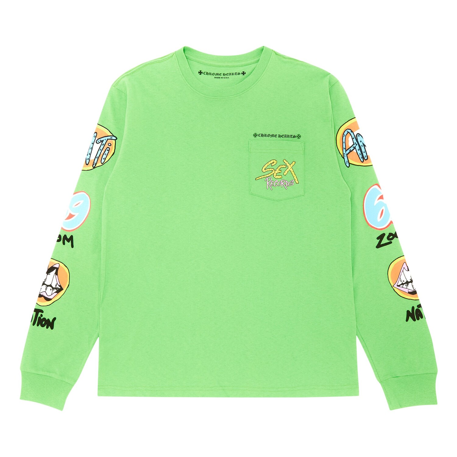 Зеленая футболка с длинными рукавами Chrome Hearts x Matty Boy Sex Records