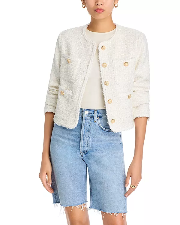 

Твидовый жакет без воротника - эксклюзив Aqua, белый