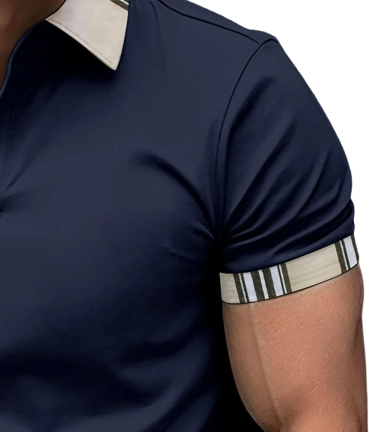 Мужское поло slim fit с контрастной отделкой воротника и манжет, Navy Blue — фото 4