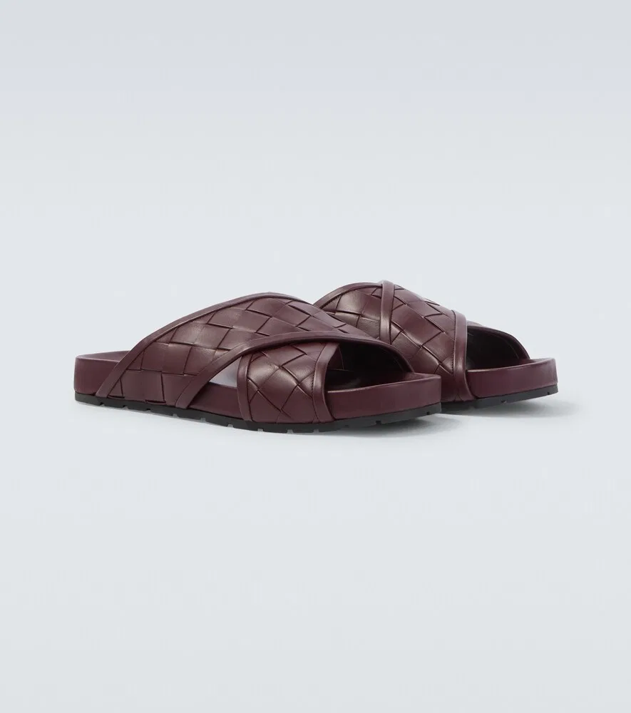 Кожаные шлепанцы Tarik Intrecciato Bottega Veneta, бургунди