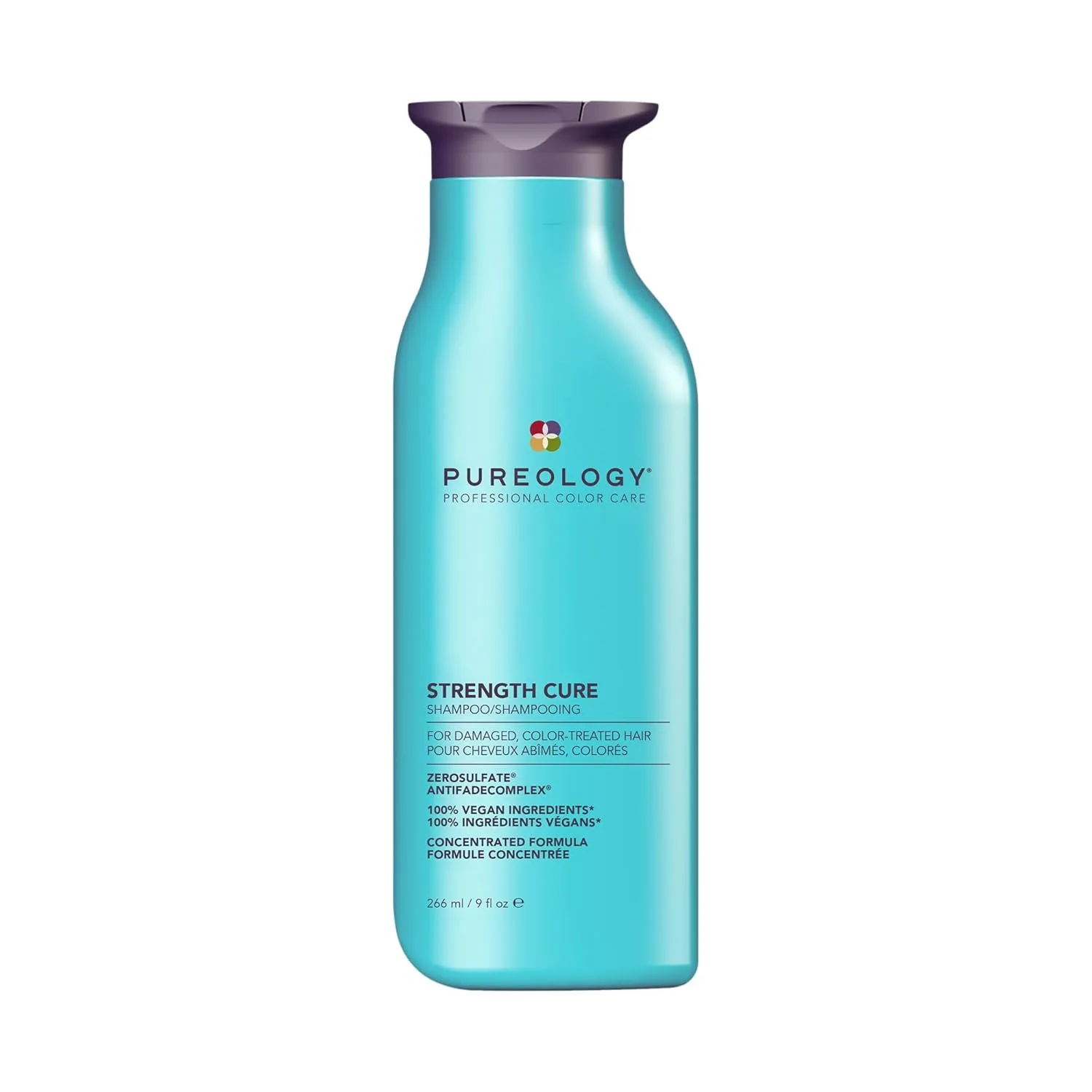 Шампунь Pureology Strength Cure - для поврежденных или окрашенных волос, укрепляет волосы, предотвращает ломкость, запечатывает секущиеся кончики, веганский продукт, без сульфатов. 266 мл (.)
