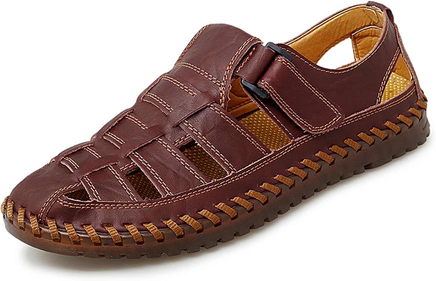 

Мужские сандалии, закрытый носок, ручная работа, кожаные, рыбацкие, для активного отдыха и походов, летние спортивные обувь Abborora, коричневый