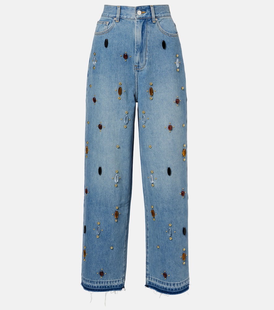 

Украшенные джинсы с высокой талией и широкими штанинами Xu Zhi, Light Blue