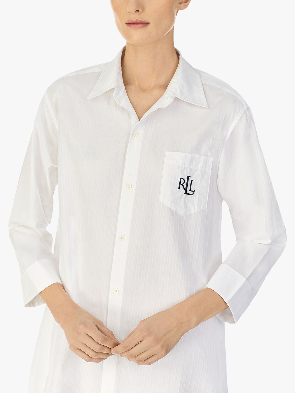 Ночная рубашка из хлопкового поплина в полоску Lauren Ralph Lauren, белая — фото 2