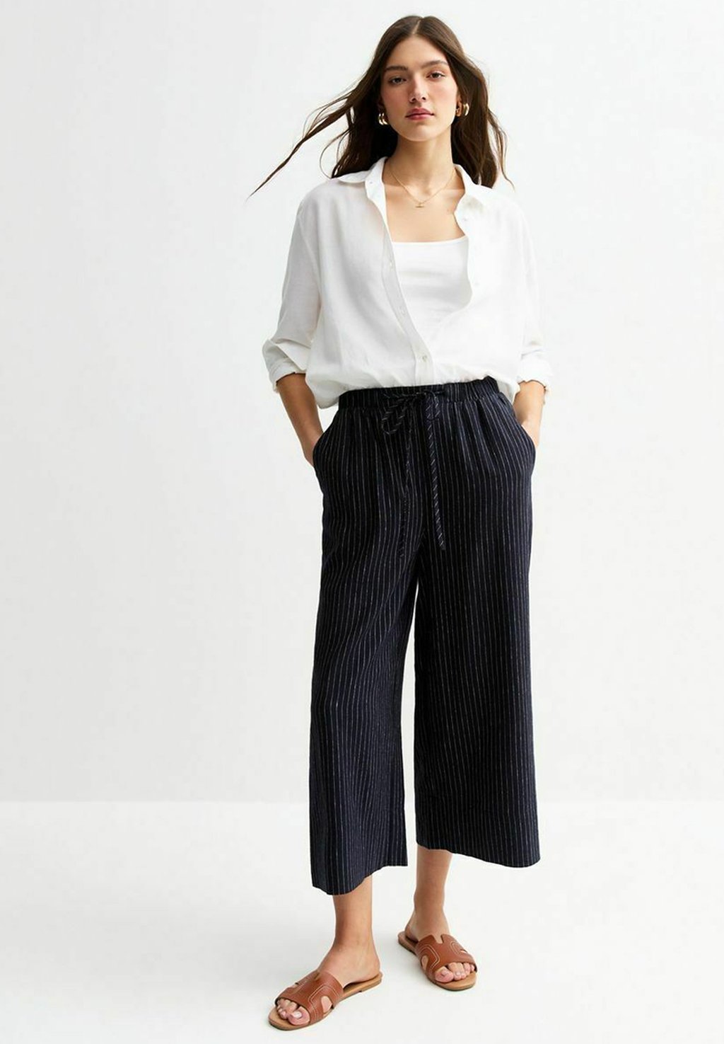 

Брюки STRIPED LINEN CROPPED New Look, синий