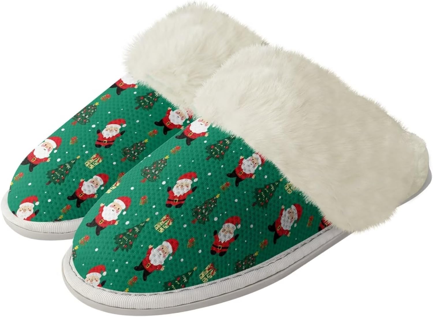 

Женские и мужские теплые тапочки мягкие плюшевые домашние тапочки с противоскользящей подошвой, пушистым воротником, для спальни, для дома и улицы Jiquruby, Cartoon Santa Claus