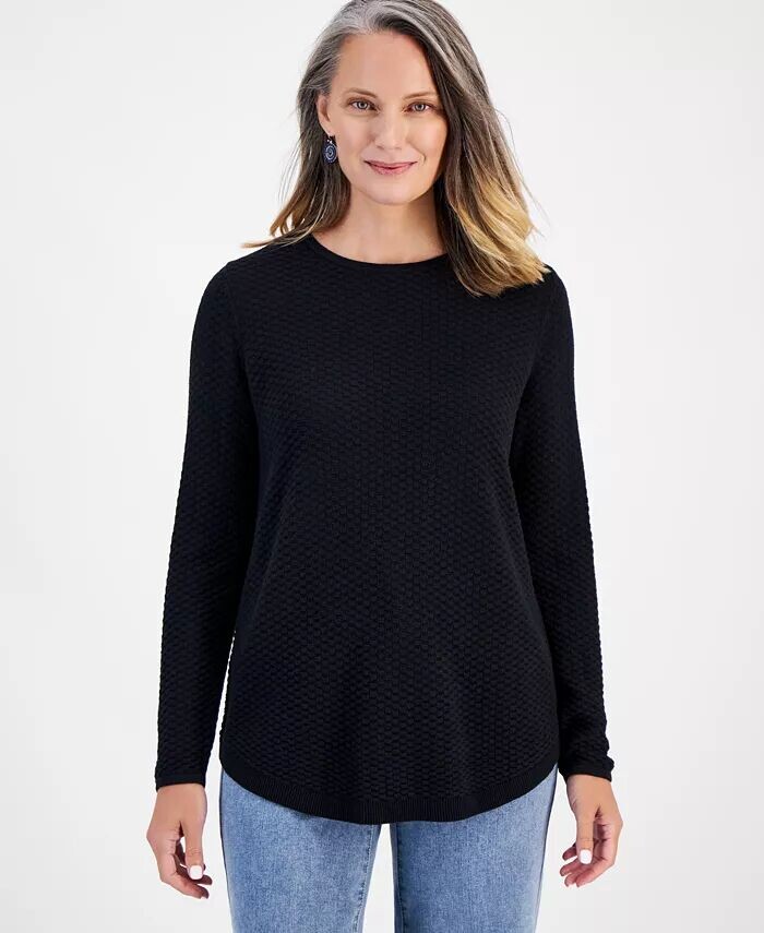 

Миниатюрный хлопковый свитер с изогнутым краем Style & Co, черный
