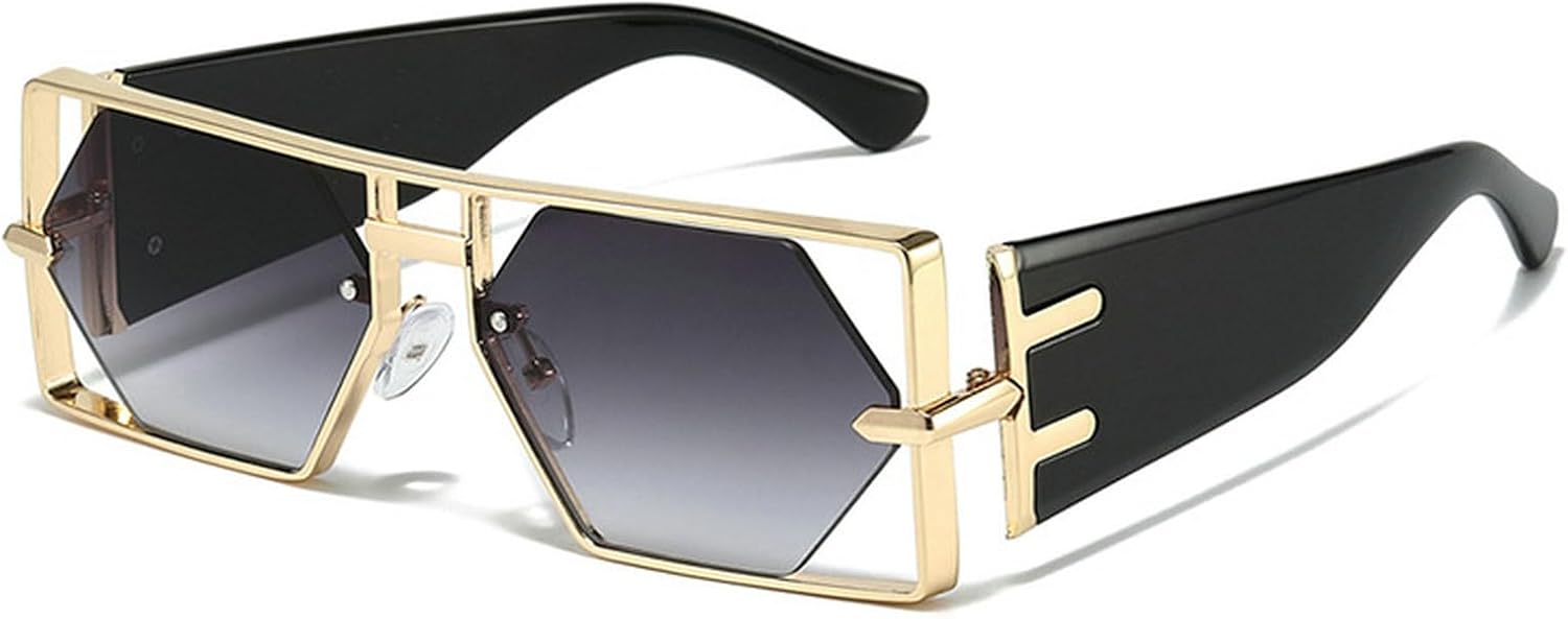 

Женские солнцезащитные очки прямоугольной формы 2025 года, роскошные винтажные шестиугольные линзы, солнцезащитные очки с двойным дужком для женщин в стиле панк, защита от ультрафиолета UV400 mincl, Gray