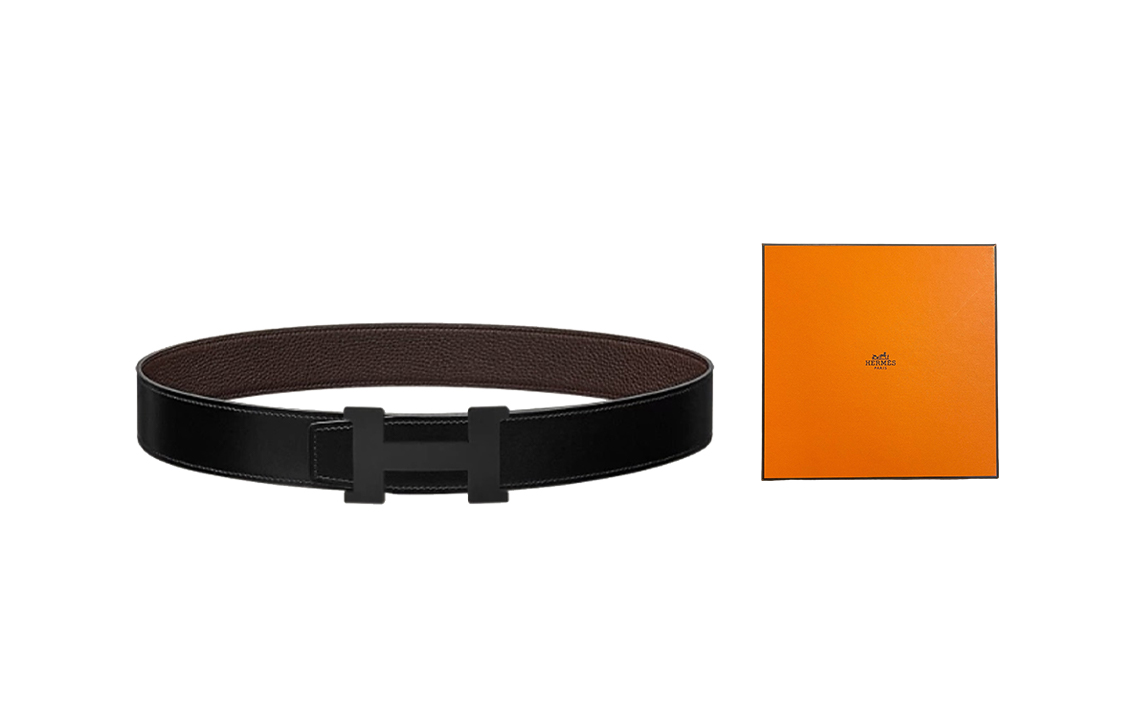 

HERMES Ремень из коровьей кожи унисекс, черный/шоколадный, ширина: 3,8 см